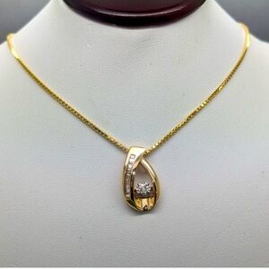 0.2Ct Natural Diamonds Teardrop Pendant - Solid 14K Gold Round & Baguettes